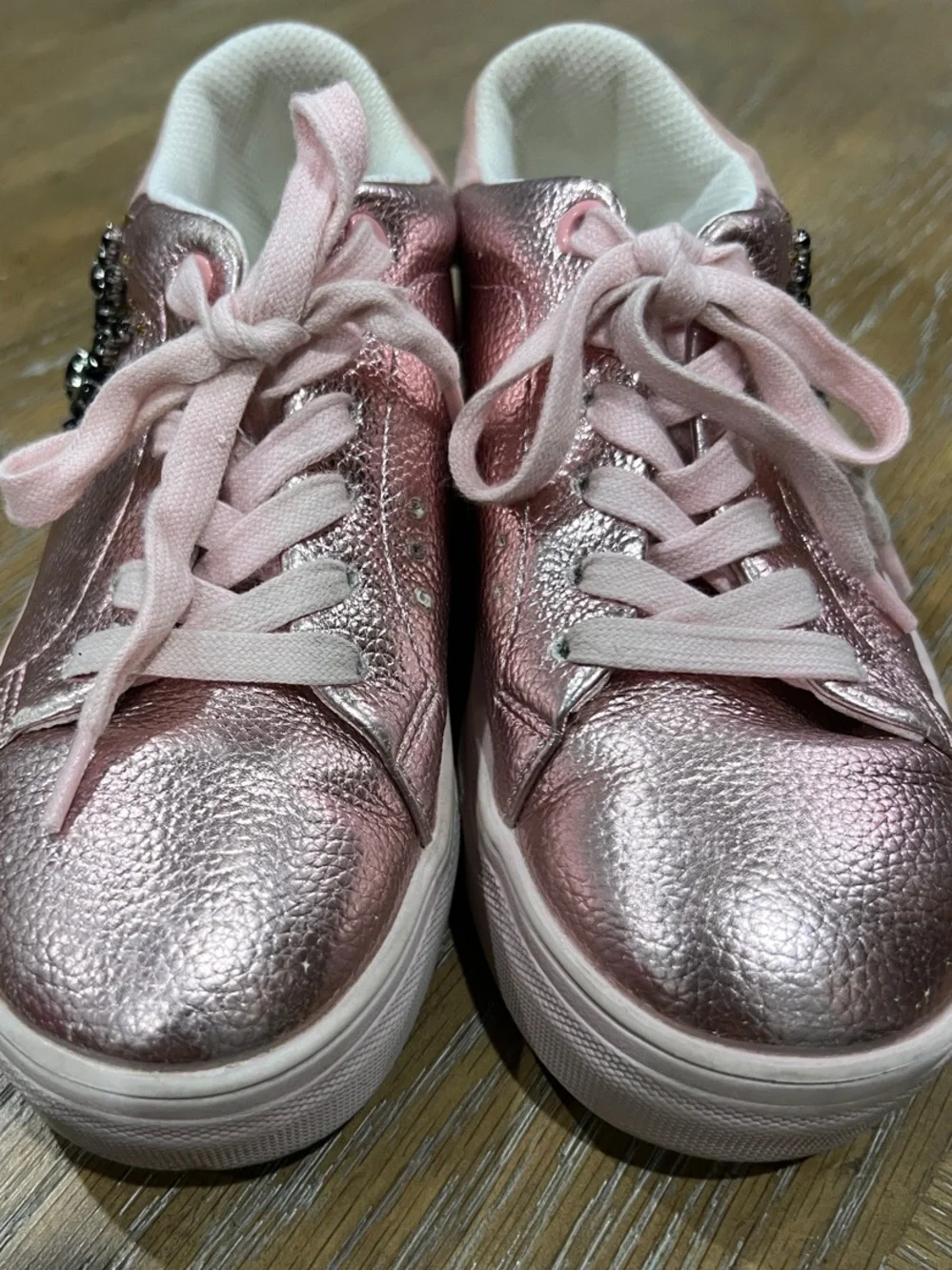 Kurt Geiger Pink Metallic Eye-Embellished Kids Sneakers